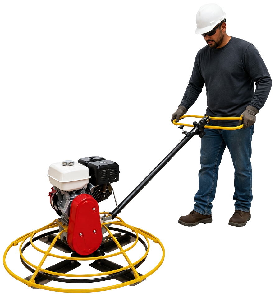 Operador com máquina de polir concreto - Helicóptero